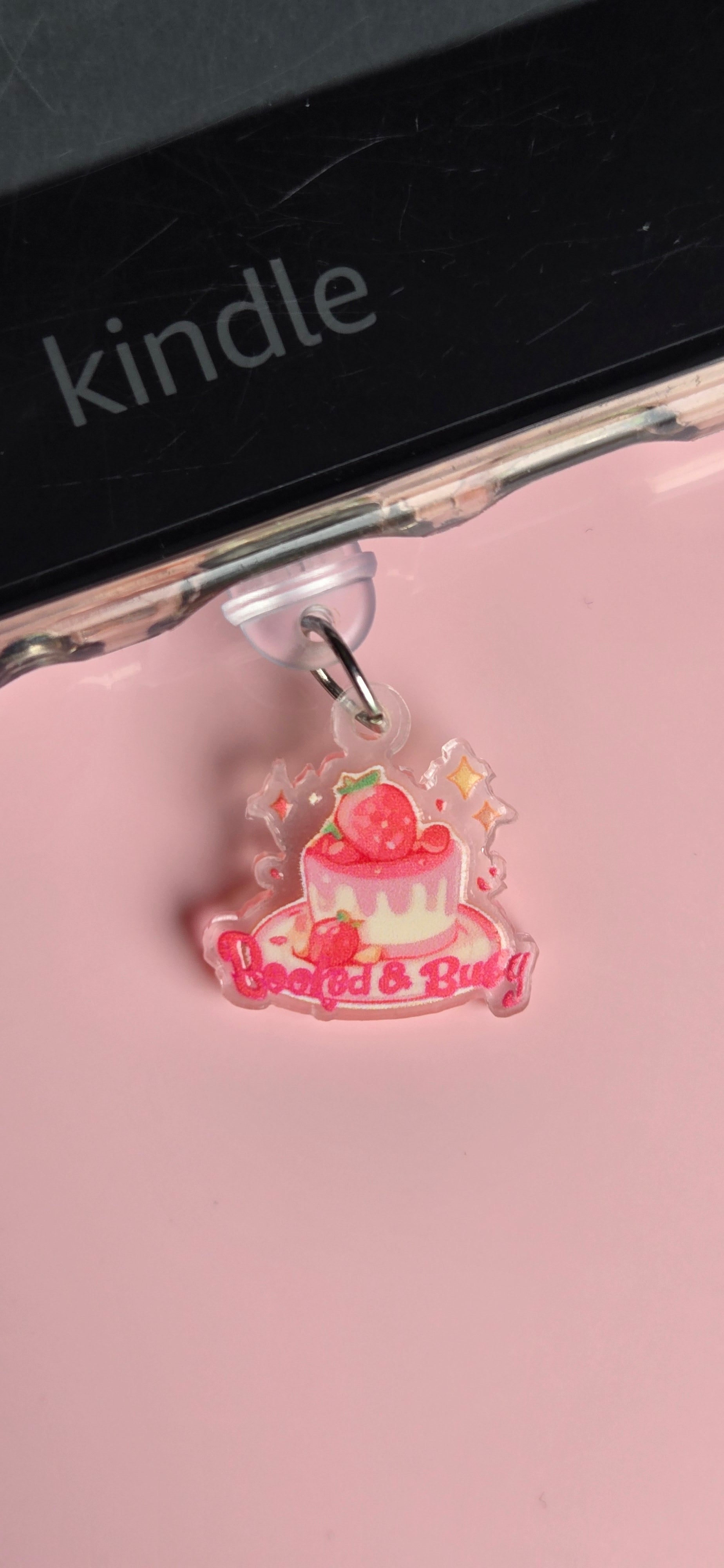 Type C Dust Plug Charm for Kindle - strawberry bookish cake