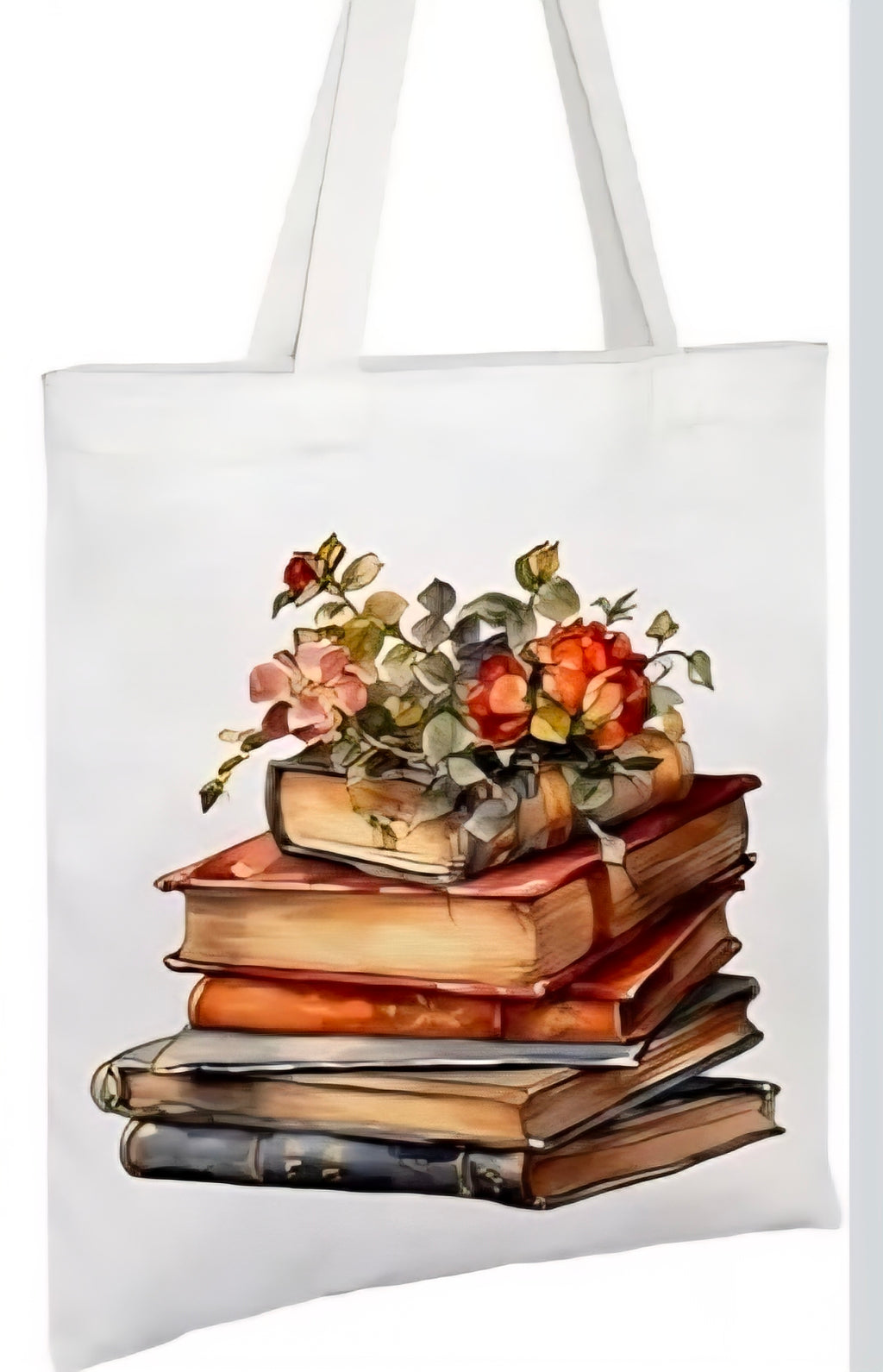 Vintage Book Canvas Tote Bags-Stack of books fresh floral