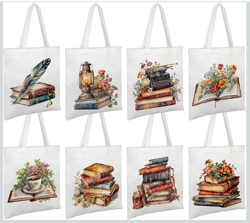 Vintage Book Canvas Tote Bag-Books and scrolls