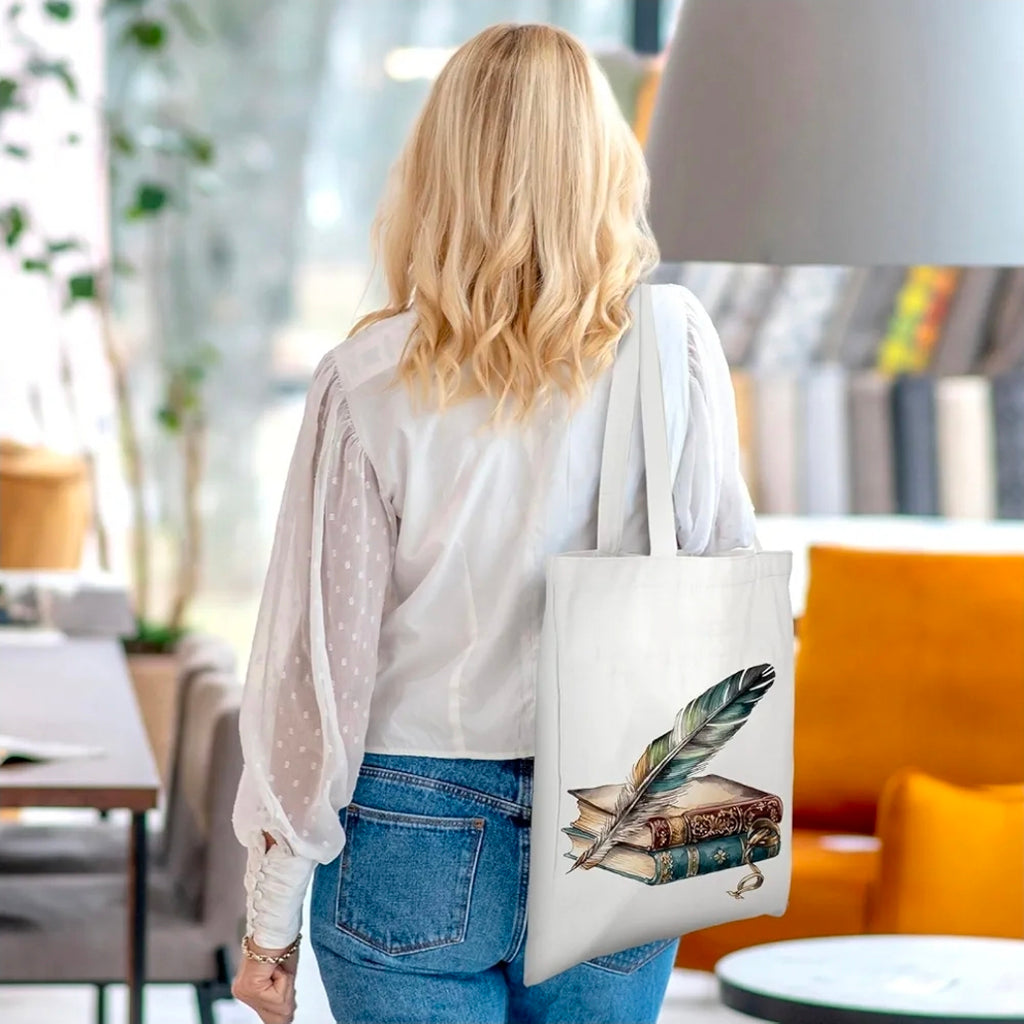 Vintage Book Canvas Tote Bag-Feathers