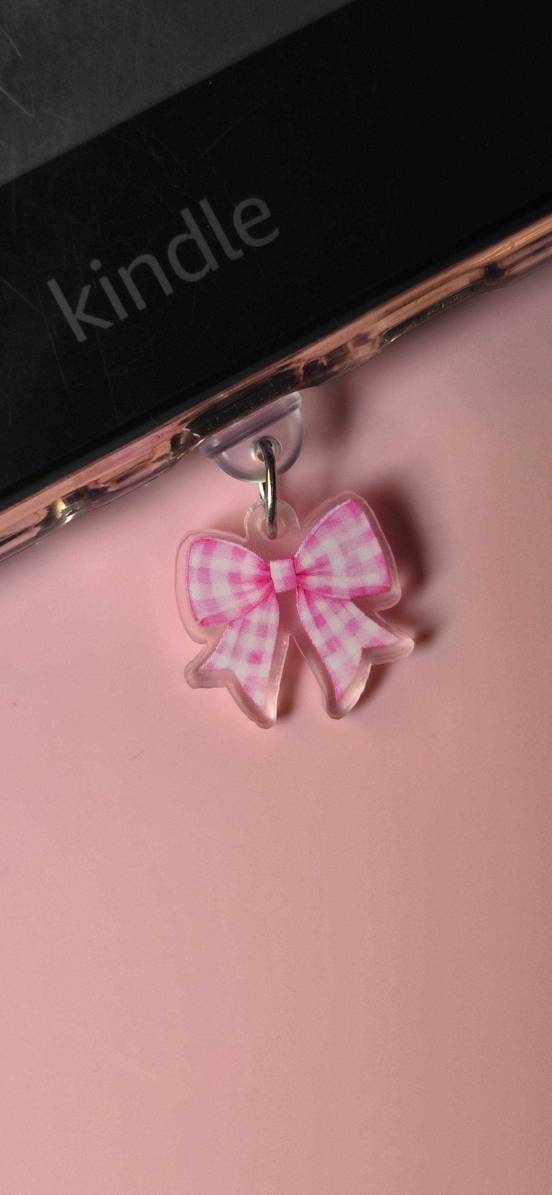 Type C Dust Plug Charm for Kindle - plaid bow