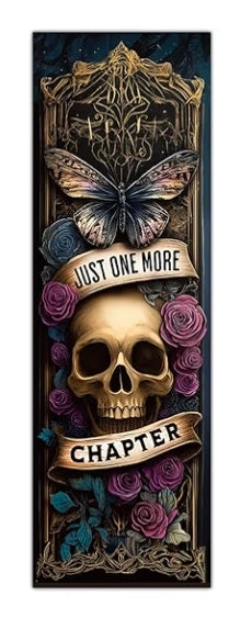 Dark Academia Bookmarks - just one more chapter skull roses
