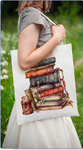 Vintage Book Canvas Tote Bag-Books and scrolls