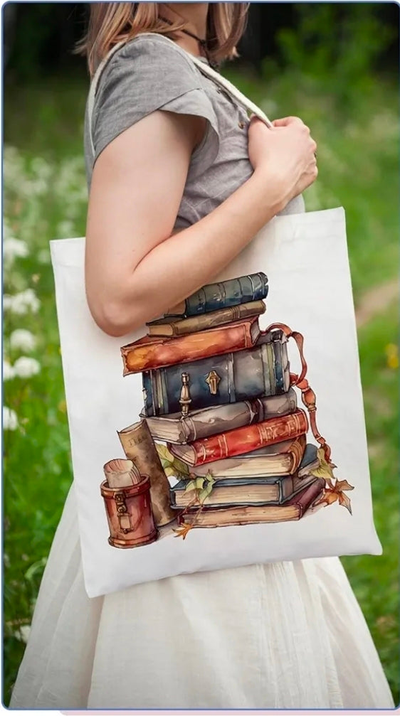 Vintage Book Canvas Tote Bag-Books and scrolls