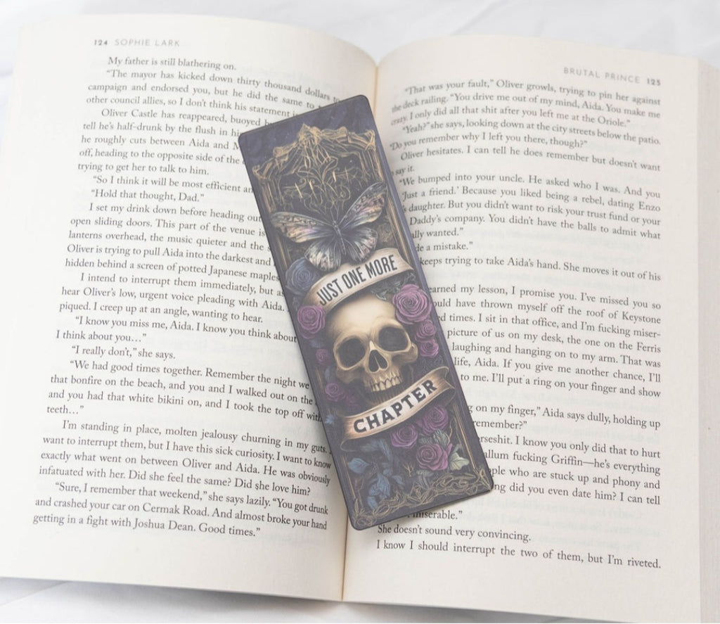 Dark Academia Bookmarks - just one more chapter skull roses